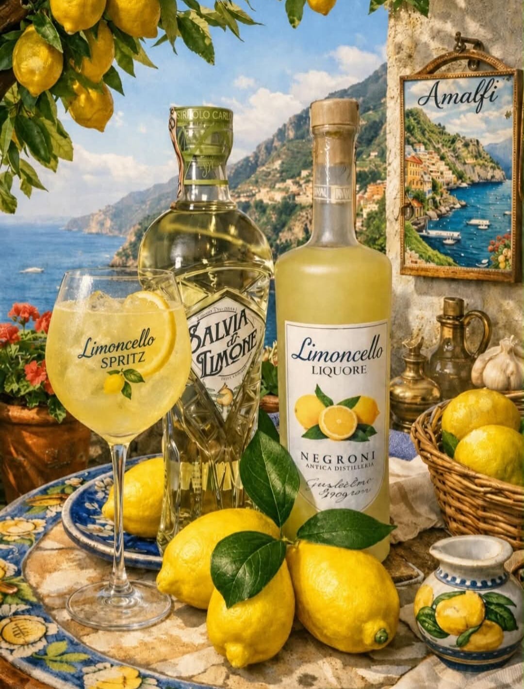 Pravé talianske Limoncello s uvádzacím obrázkom obsahujúci drink z limoncella