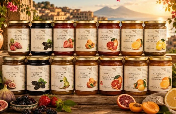 Sicílske džemy a marmelády Agrisicilia — figy, moruše, jahody, marhule a citrusy